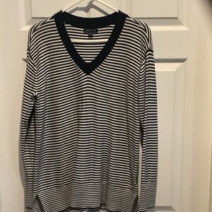Tommy Hilfiger Navy‎ and White Striped V-Neck Sweater